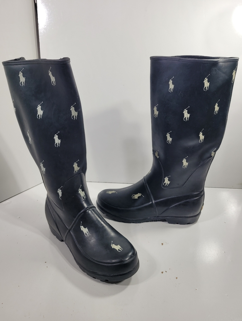 Polo Ralph Lauren Men 6 Women 7.5 Kids 6Y Rain Boots Pony All Over Print Wellies